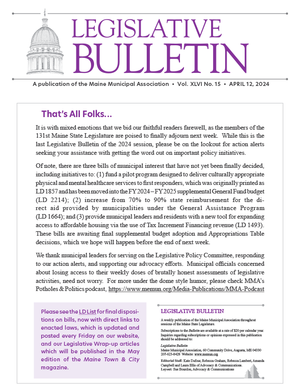 Legislative Bulletin - April 12, 2024